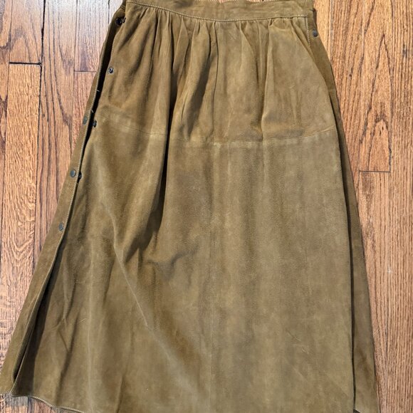 vintage suede dirndl aline snap cottagecore girlhoodcore brown skirt - Picture 6 of 6